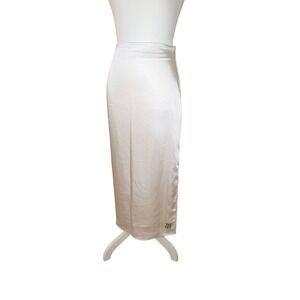 The Met x PacSun Champagne White Satin Maxi Skirt Logo Side Slit Small